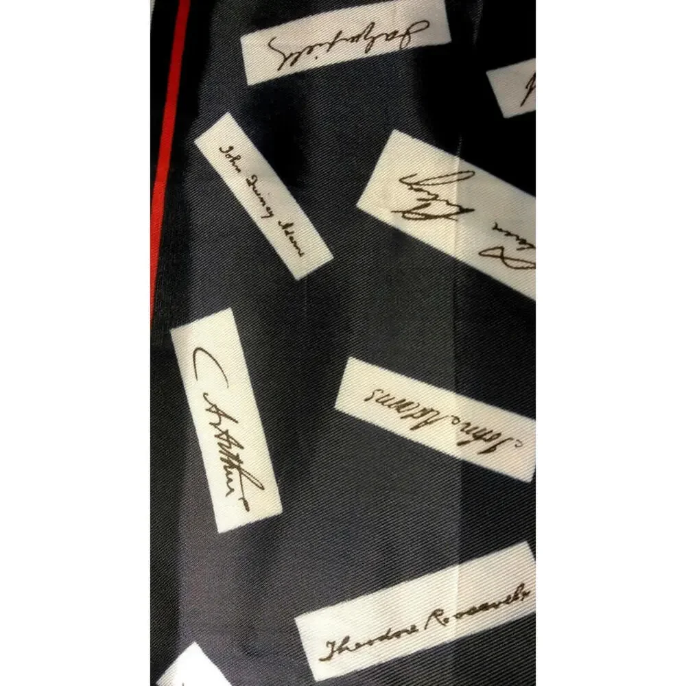 Vintage Scarf USA PRESIDENTS SIGNATURES Americana JULY 4TH Blue Scarf Acetate
